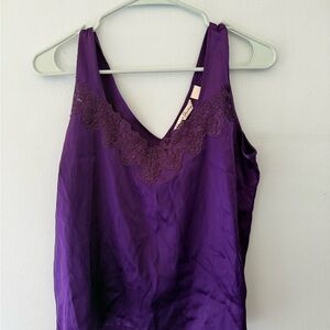 French Laundry Purple Silk Blend Lace Trim V-Neck Camisole Tank Top Small
